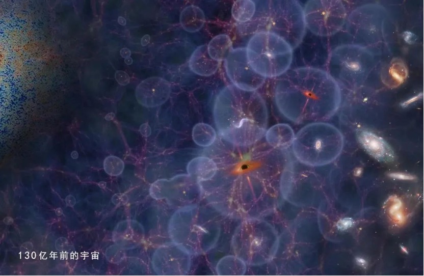 Figure 1 艺术想象图：发生于约130亿年前的宇宙再电离（图片制作：北京天文馆喻京川）(1).jpg